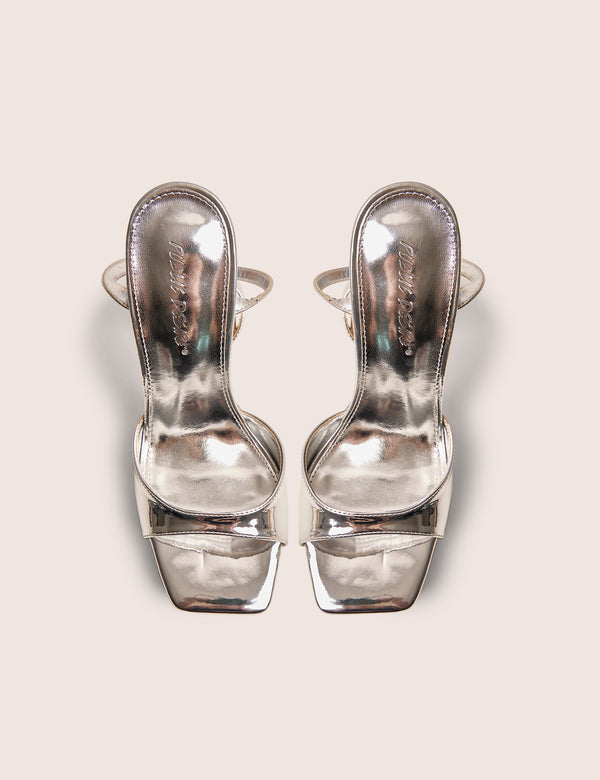 Resist Silver Mirror Peep Toe Barely There Platform Heels