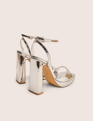 Resist Silver Mirror Peep Toe Barely There Platform Heels