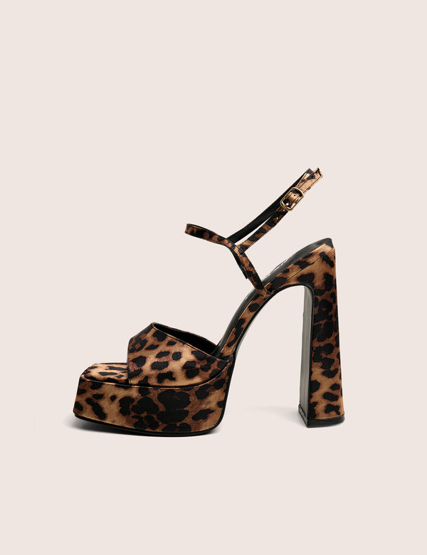 Retro Leopard Platform Strappy Heels