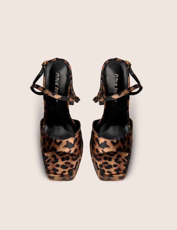 Retro Leopard Platform Strappy Heels