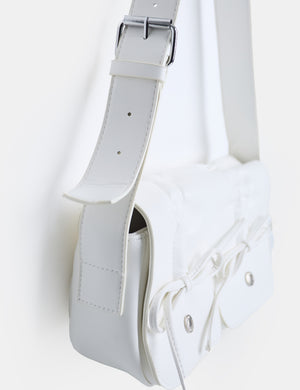 Ribbon White Ruched Shoulder Bag