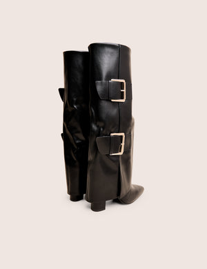 River Black Double Buckle Detail Pu High Knee Boots