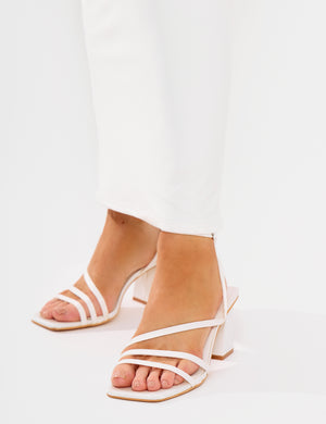 Robin White Strappy Square Toe Mid Block Heels