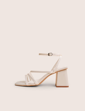 Robin White Strappy Square Toe Mid Block Heels