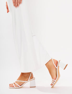 Robin White Strappy Square Toe Mid Block Heels