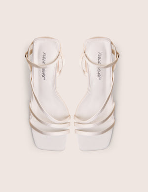 Robin White Strappy Square Toe Mid Block Heels