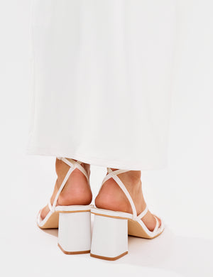 Robin White Strappy Square Toe Mid Block Heels
