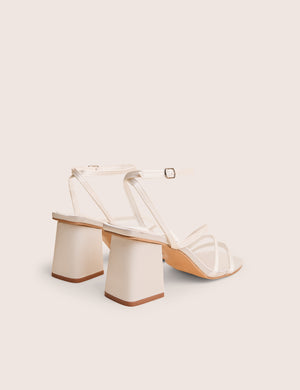 Robin White Strappy Square Toe Mid Block Heels