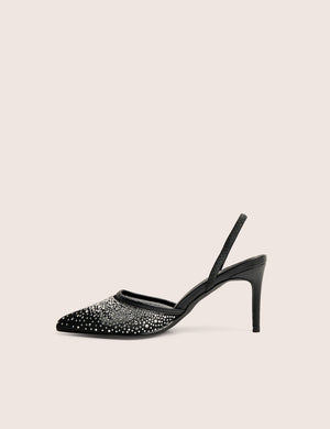 Rochie Black Mesh Embellished Sling Back Court Heels