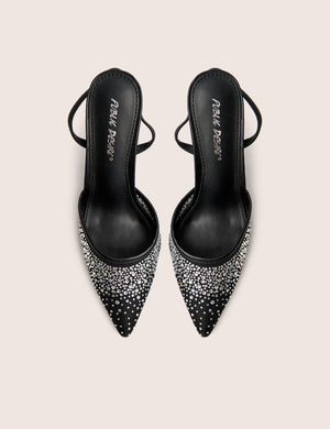 Rochie Black Mesh Embellished Sling Back Court Heels