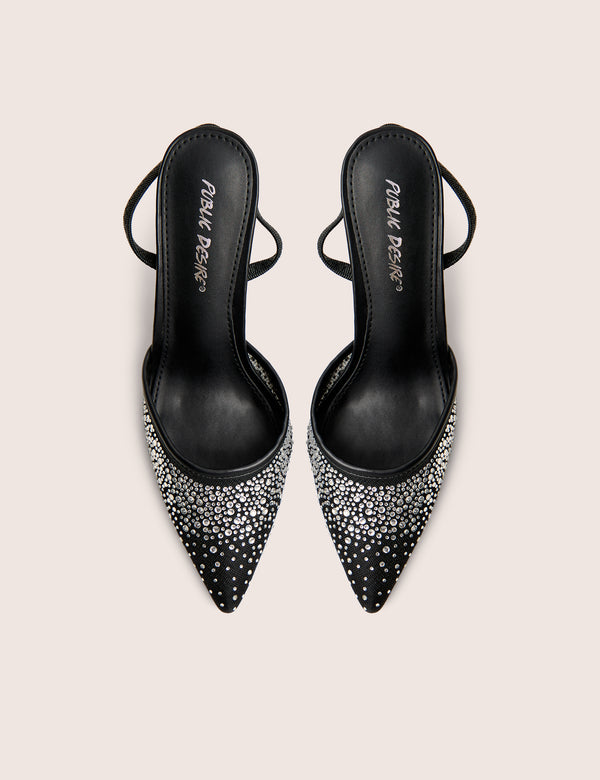 Rochie Black Mesh Embellished Sling Back Court Heels