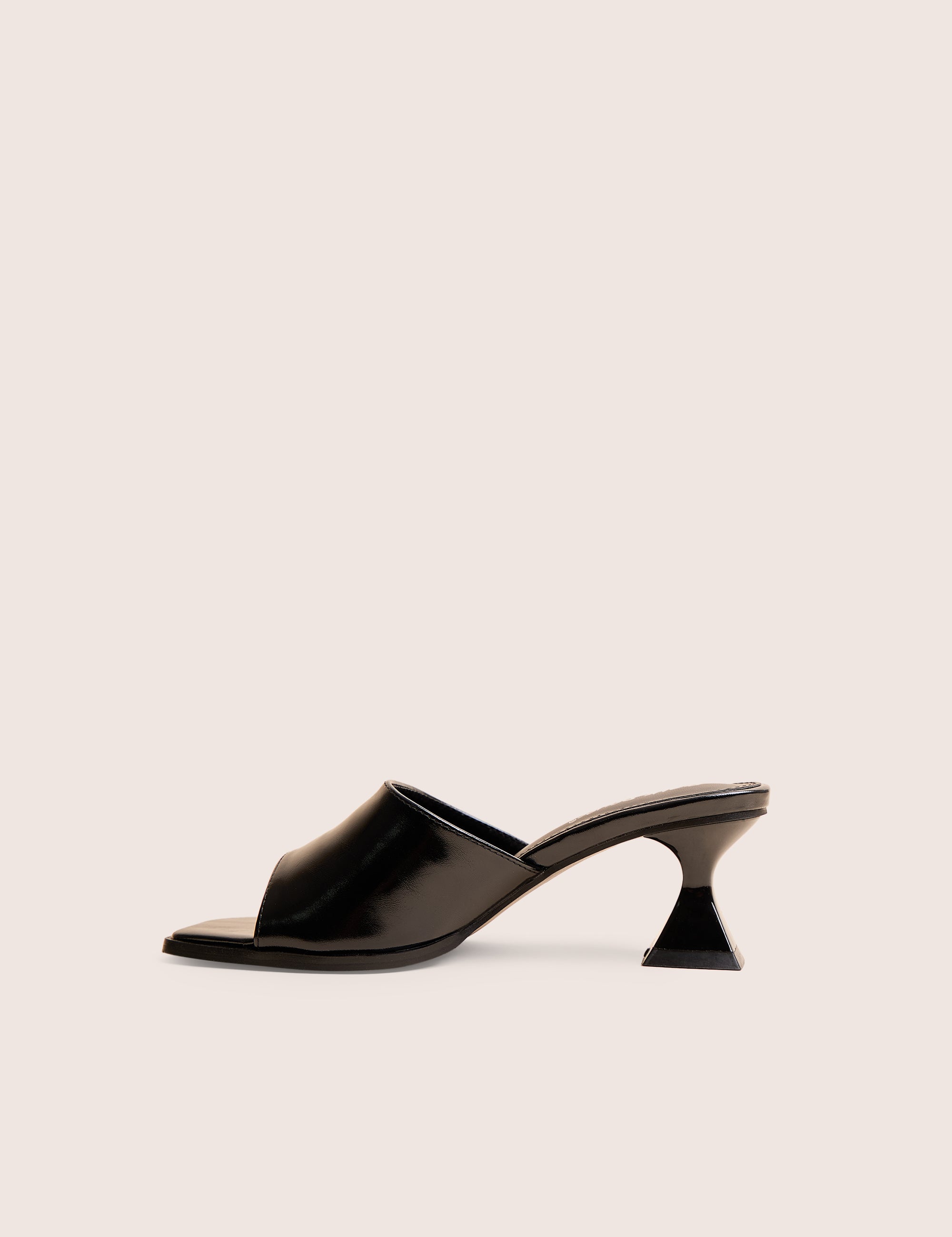 Romi Black Patent Mule Square Toe Flared Block Mid Heels | Public
