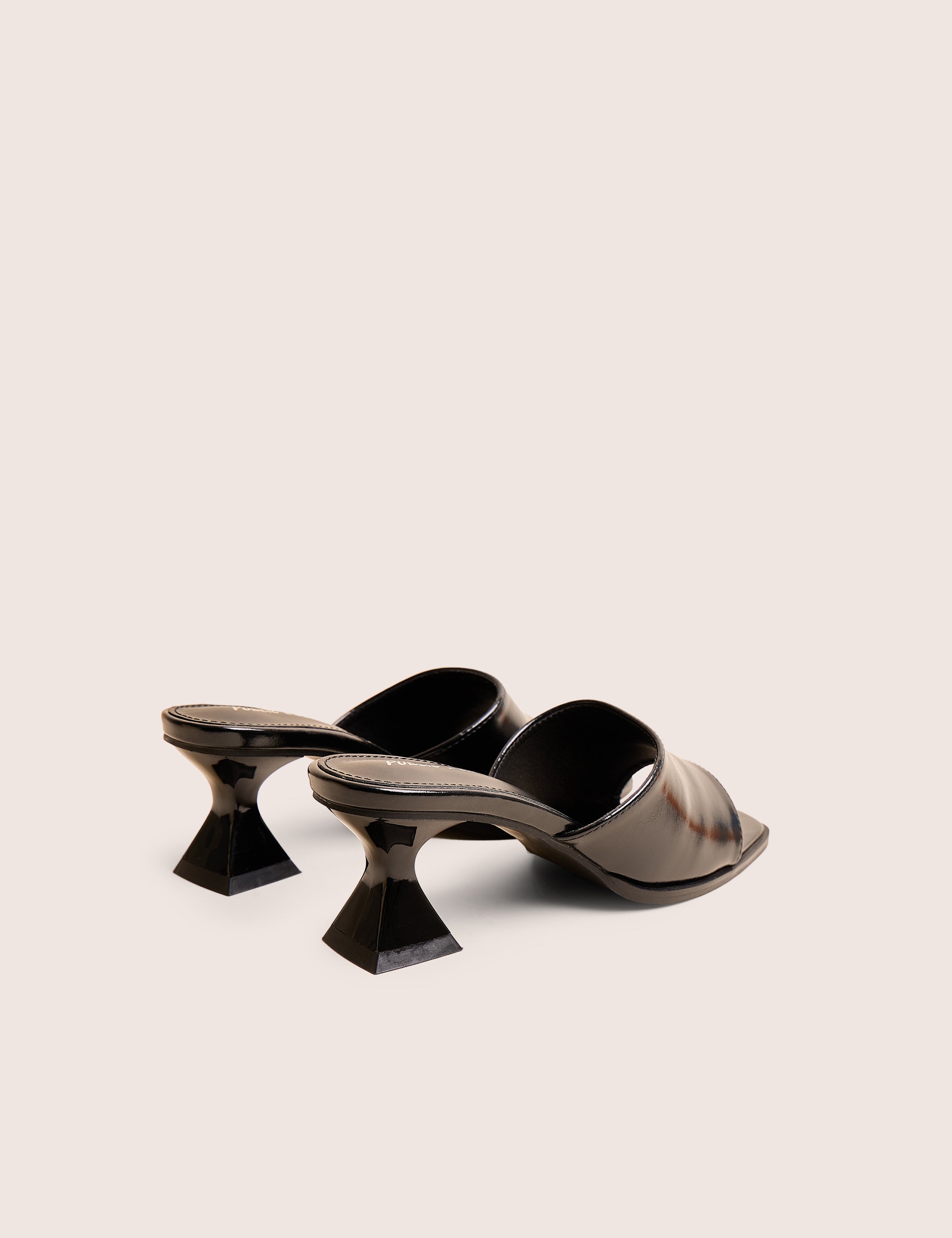 Romi Black Patent Mule Square Toe Flared Block Mid Heels | Public