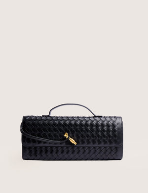 The Rose Metallic Black Weave Rectangle Clutch Bag