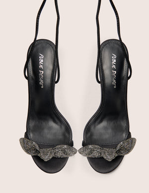 Rose Black Embellished Bow Tie Wrap Around Heels