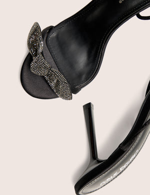Rose Black Embellished Bow Tie Wrap Around Heels