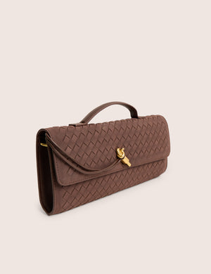 The Rose Chocolate Brown Suedette Weave Rectangle Clutch Bag