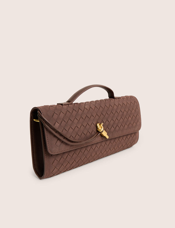 The Rose Chocolate Brown Suedette Weave Rectangle Clutch Bag
