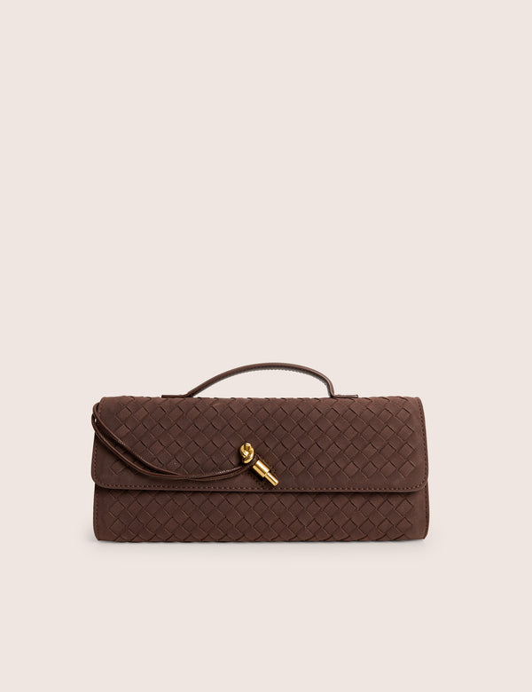 The Rose Chocolate Brown Suedette Weave Rectangle Clutch Bag