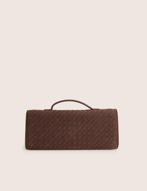 The Rose Chocolate Brown Suedette Weave Rectangle Clutch Bag
