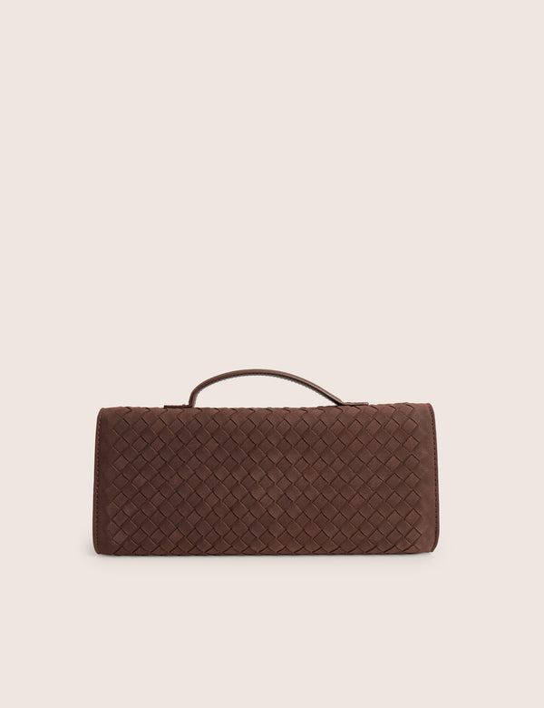 The Rose Chocolate Brown Suedette Weave Rectangle Clutch Bag