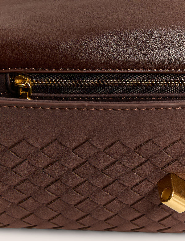 The Rose Chocolate Brown Suedette Weave Rectangle Clutch Bag