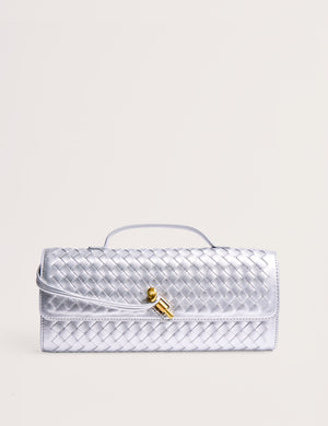 The Rose Metallic Silver Weave Rectangle Clutch Bag