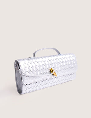 The Rose Metallic Silver Weave Rectangle Clutch Bag