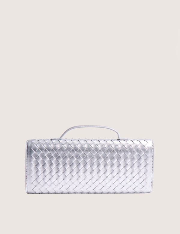 The Rose Metallic Silver Weave Rectangle Clutch Bag