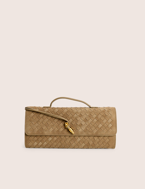 The Rose Stone Suedette Weave Rectangle Clutch Bag