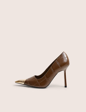 Rotate Brown Toe Cap Detail High Heel