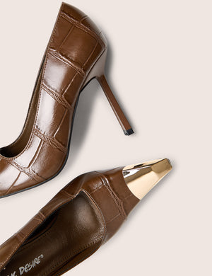 Rotate Brown Toe Cap Detail High Heel