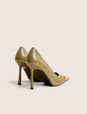 Rotate Green Croc Gold Toe Detail Court High Heels