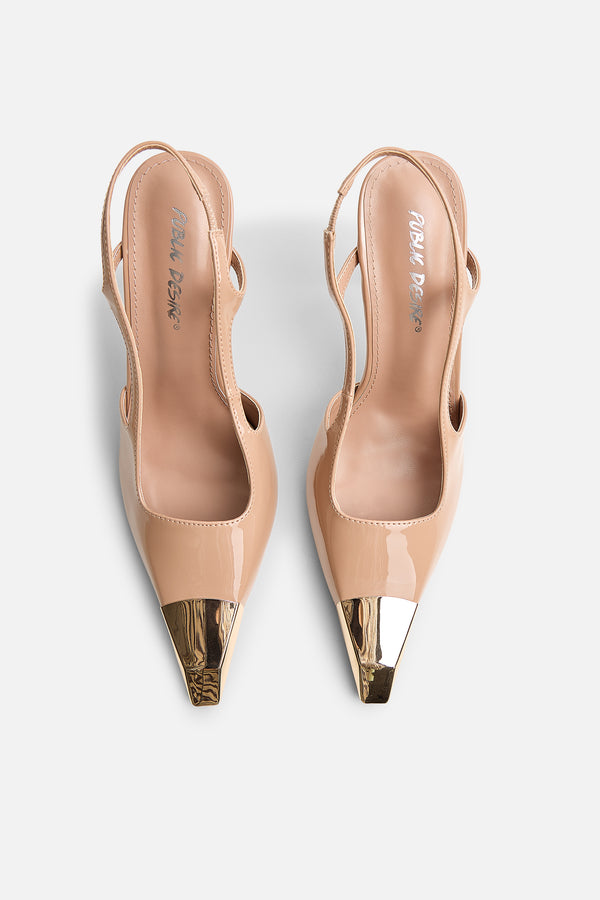 Reset Nude Patent Sling Back Toe Cap High Heel