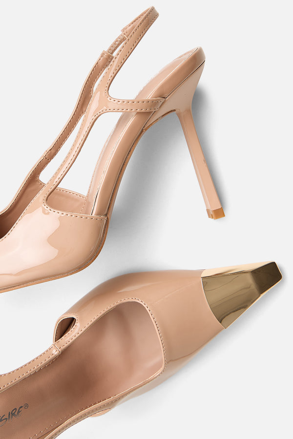 Reset Nude Patent Sling Back Toe Cap High Heel