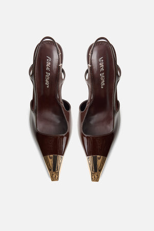 Reset Brown Patent Sling Back Toe Cap High Heel