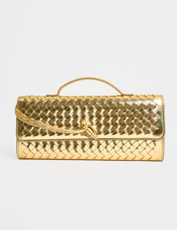 The Rose Metallic Gold Weave Rectangle Clutch Bag