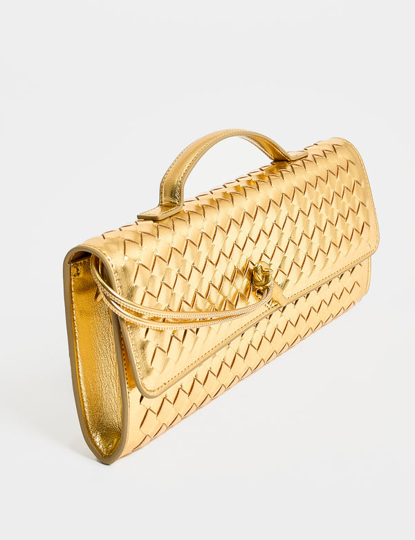 The Rose Metallic Gold Weave Rectangle Clutch Bag