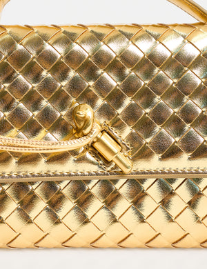The Rose Metallic Gold Weave Rectangle Clutch Bag