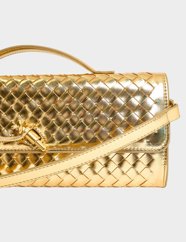 The Rose Metallic Gold Weave Rectangle Clutch Bag