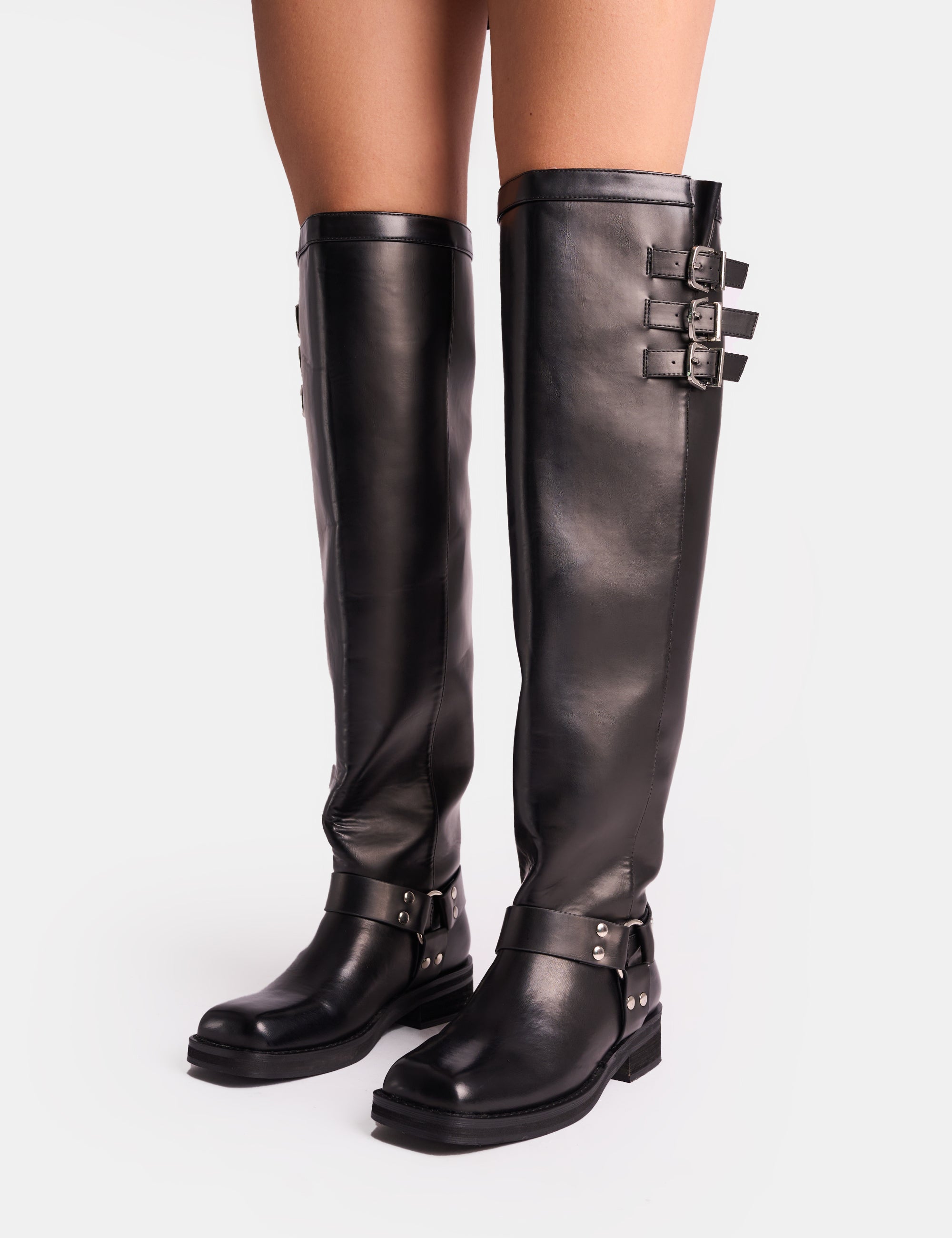 Sagittarius Vintage Black Buckle Detail Thigh High Boots | Public