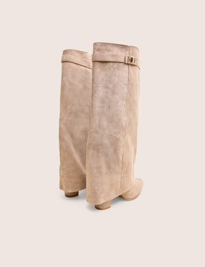 Say Yes Stone Faux Suede Padlock Fold Over Knee High Boots