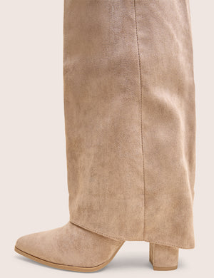 Say Yes Stone Faux Suede Padlock Fold Over Knee High Boots