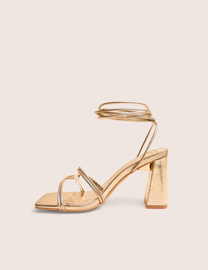 Schiffer Gold Cracked Pu Lace Up Block Heels