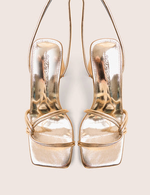 Schiffer Gold Cracked Pu Lace Up Block Heels