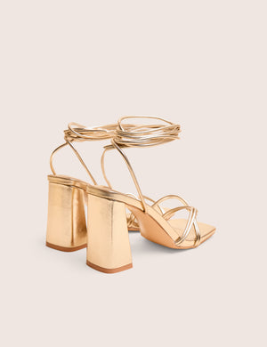 Schiffer Gold Cracked Pu Lace Up Block Heels