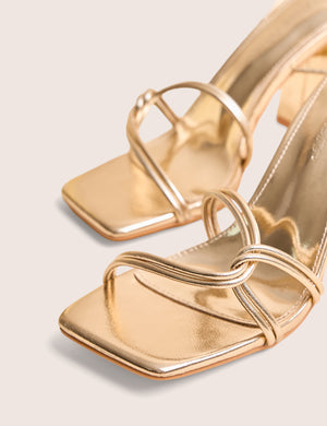 Schiffer Gold Cracked Pu Lace Up Block Heels