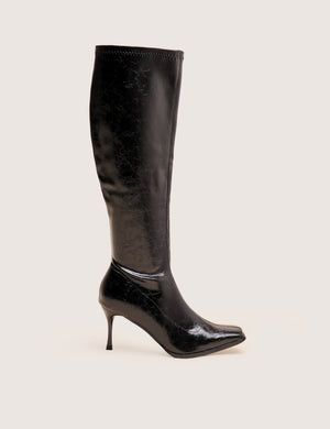 Scorpion Cracked Black Mid Heel Sock Knee High Boots