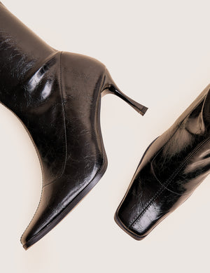 Scorpion Cracked Black Mid Heel Sock Knee High Boots