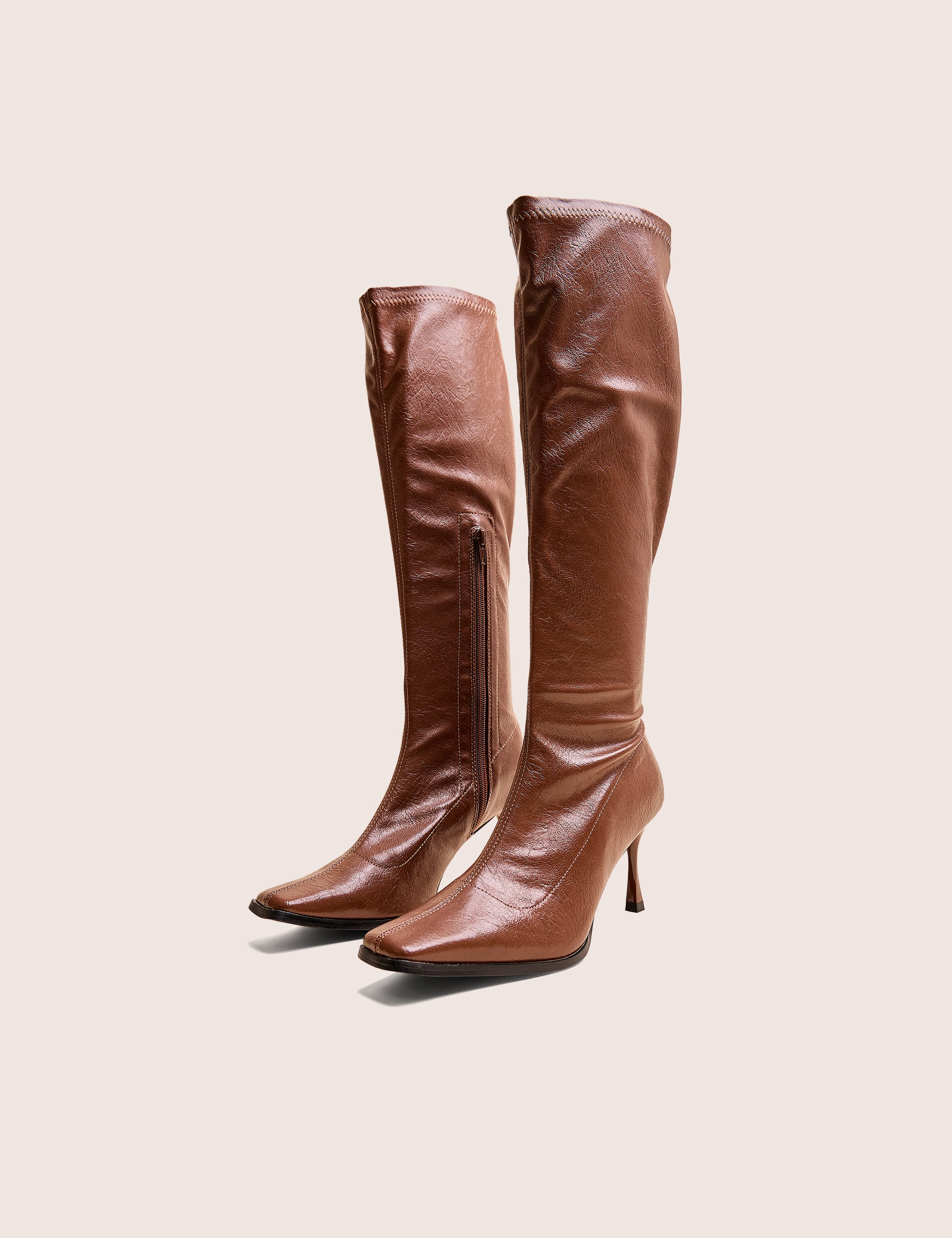 Scorpion Chocolate Mid Heel Sock Knee High Boots | Public Desire